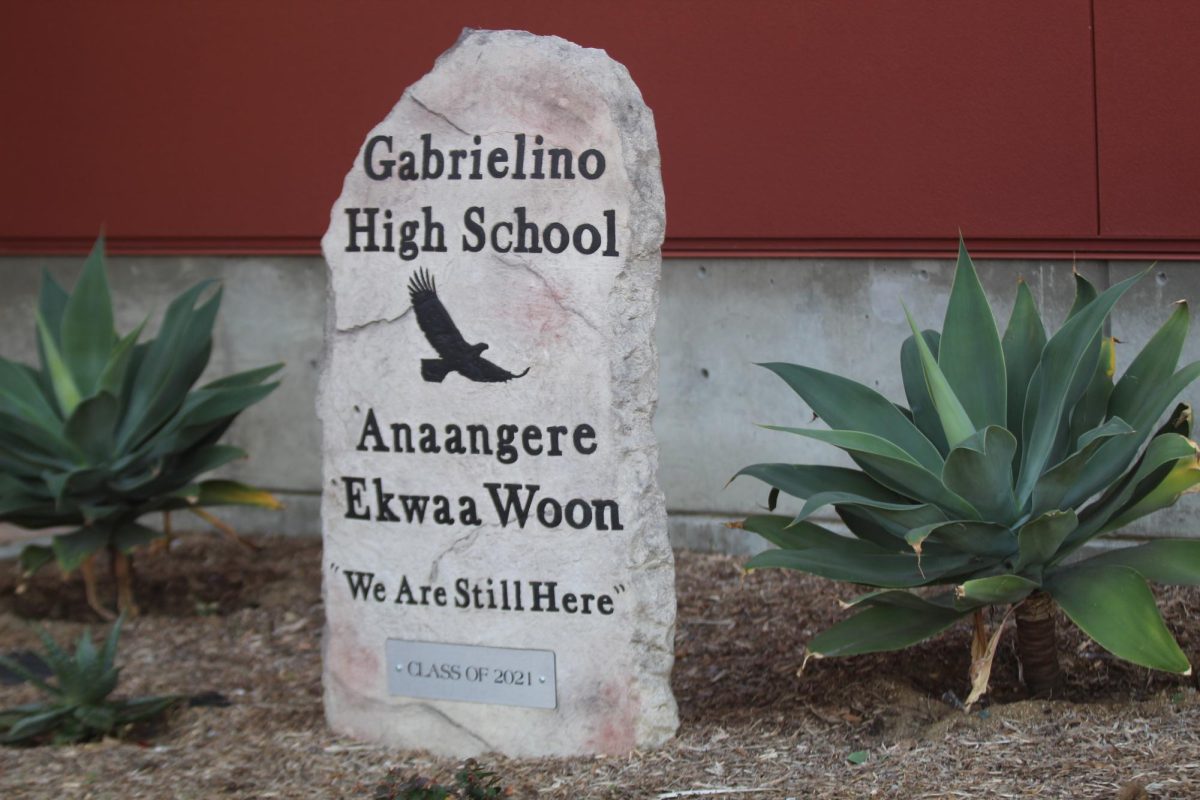 HONORING HERITAGE: Class of 2021s senior gift, a monument with We Are Still Here inscribed in Tongva