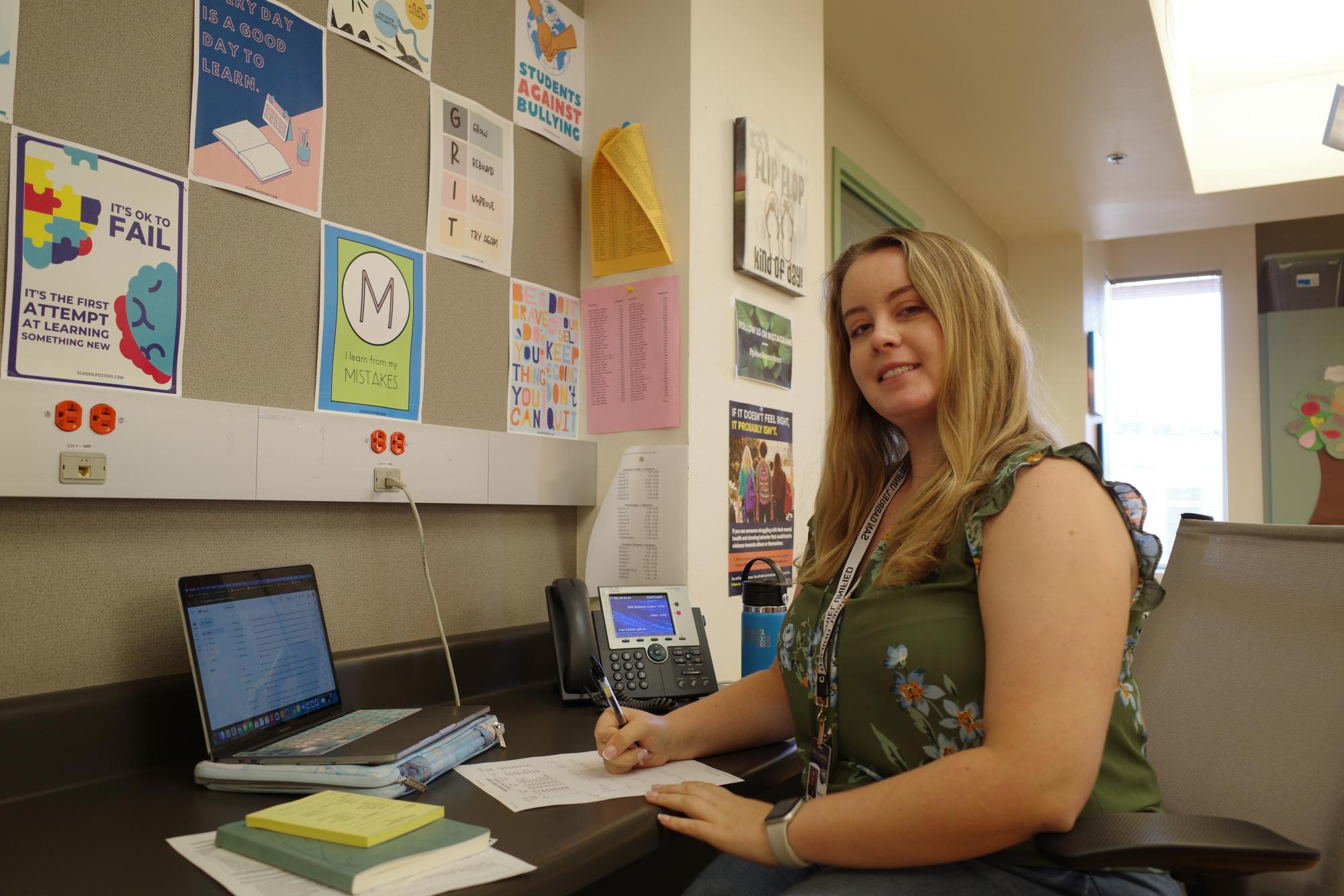 Meghan Flores working at the Wellness Center.