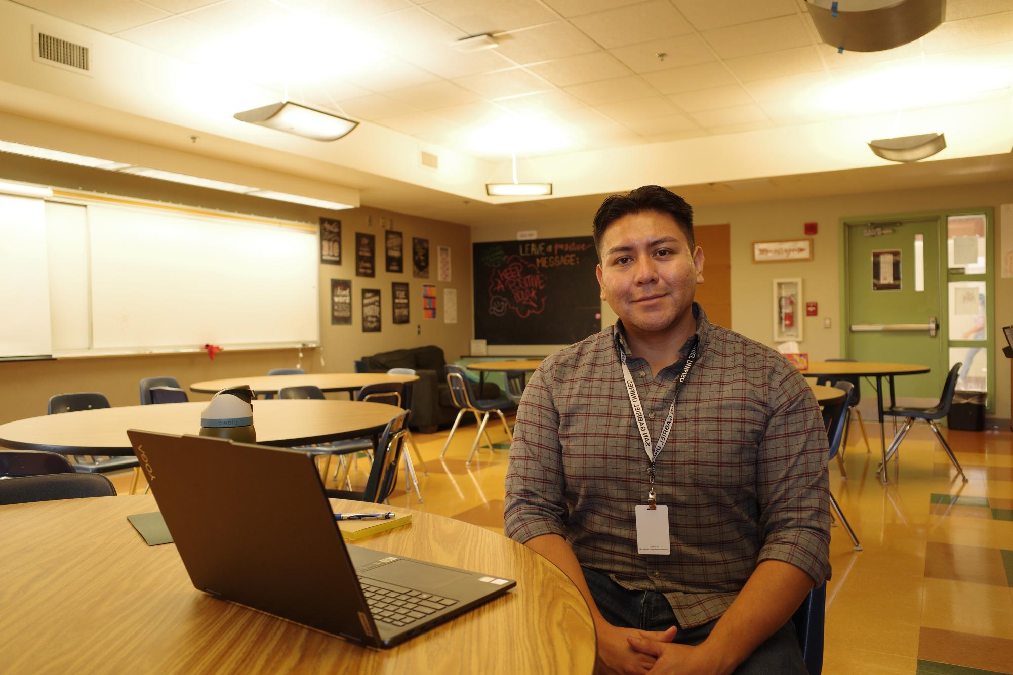 Erik Valdez-Diaz working at the Wellness Center. 