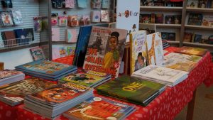 Display of graphic novels and picture books.