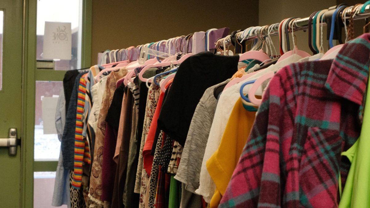 Clothing racks inside of the Wellness Center thrift store. 