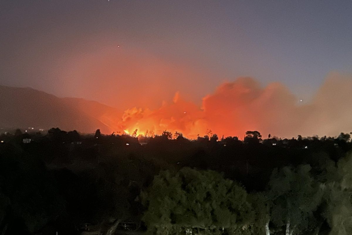 The Eaton Fire taken from the La Cañada High School Wresting Room. Courtesy of Kevin Murchie  