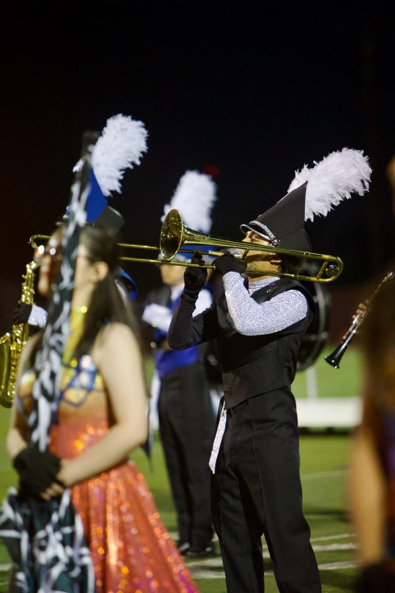 Drum major, Preston Diaz playing in the band's "Shattered" performance. 