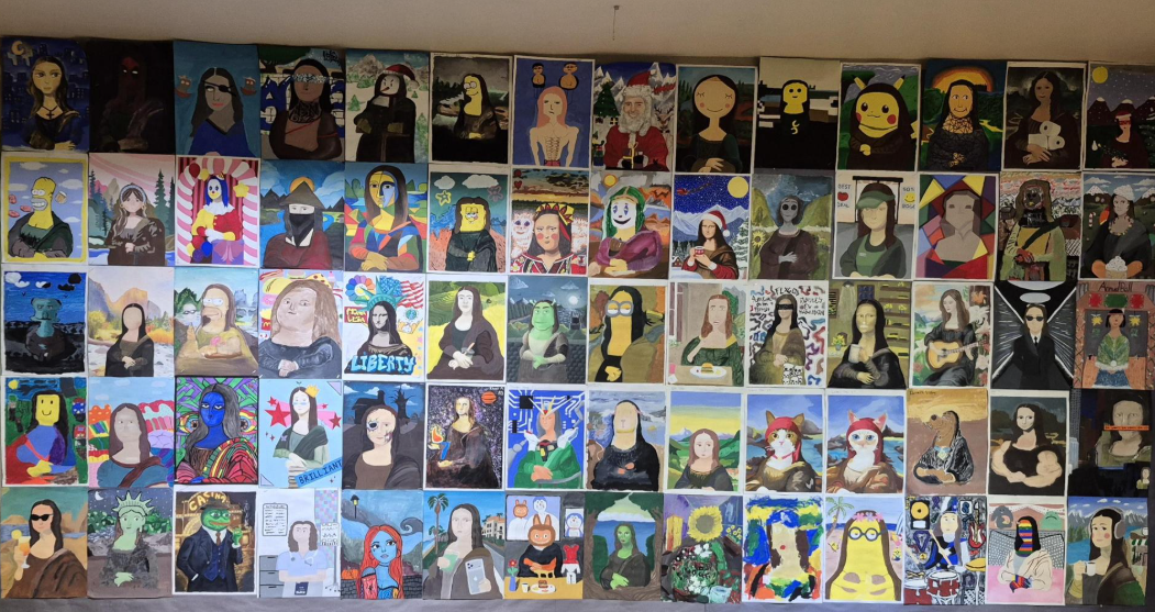 Art student's renditions of the Mona Lisa.
